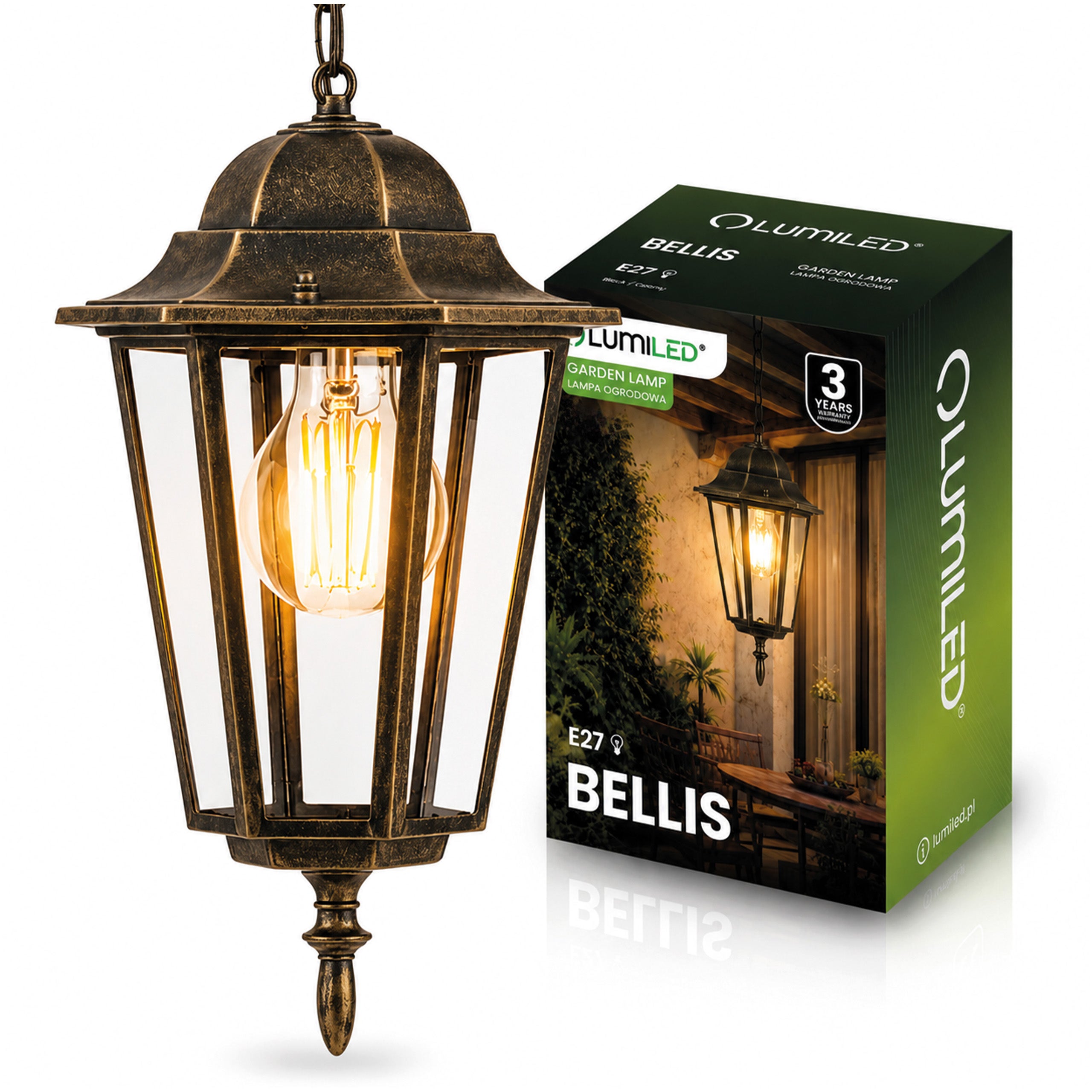 Lampa Ogrodowa Lumiled Wisząca Zewnętrzna E27 Latarnia Patyna 1 szt.