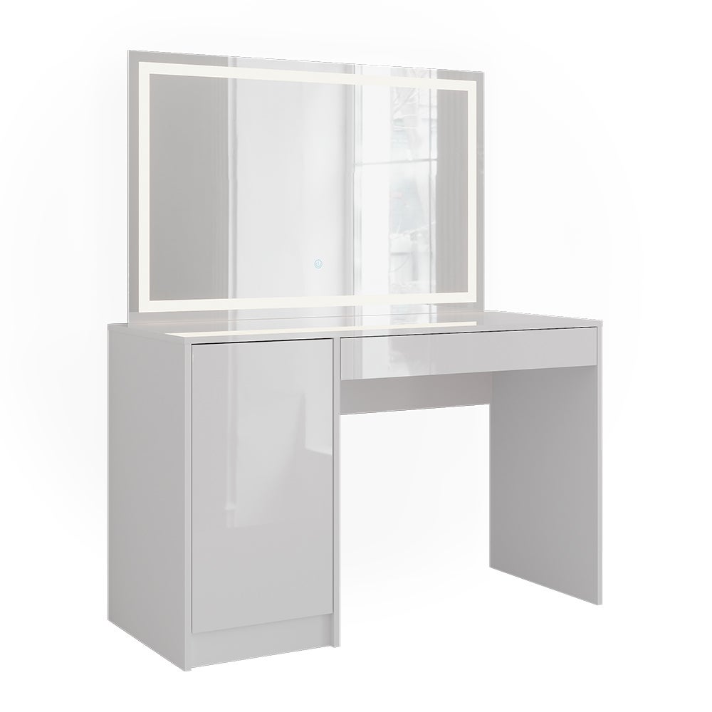 Vicco Stół toaletowy Sherry, Biały/Biały wysoki połysk, 119.8 cm z lusterkiem LED