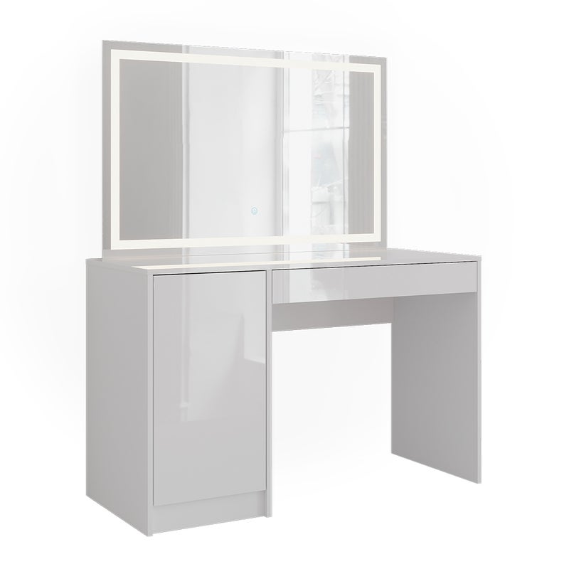 Vicco Stół toaletowy Sherry, Biały/Biały wysoki połysk, 119.8 cm z lusterkiem LED