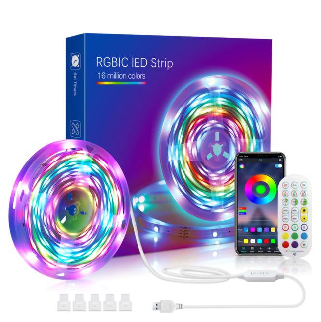 Taśma LED 10 m, Ulepszona Taśma 140 LED 5050 RGB Jasna Taśma LED Bluetooth/sterowana pilotem do Salonu/Domu/Sypialni/na Imprezę
