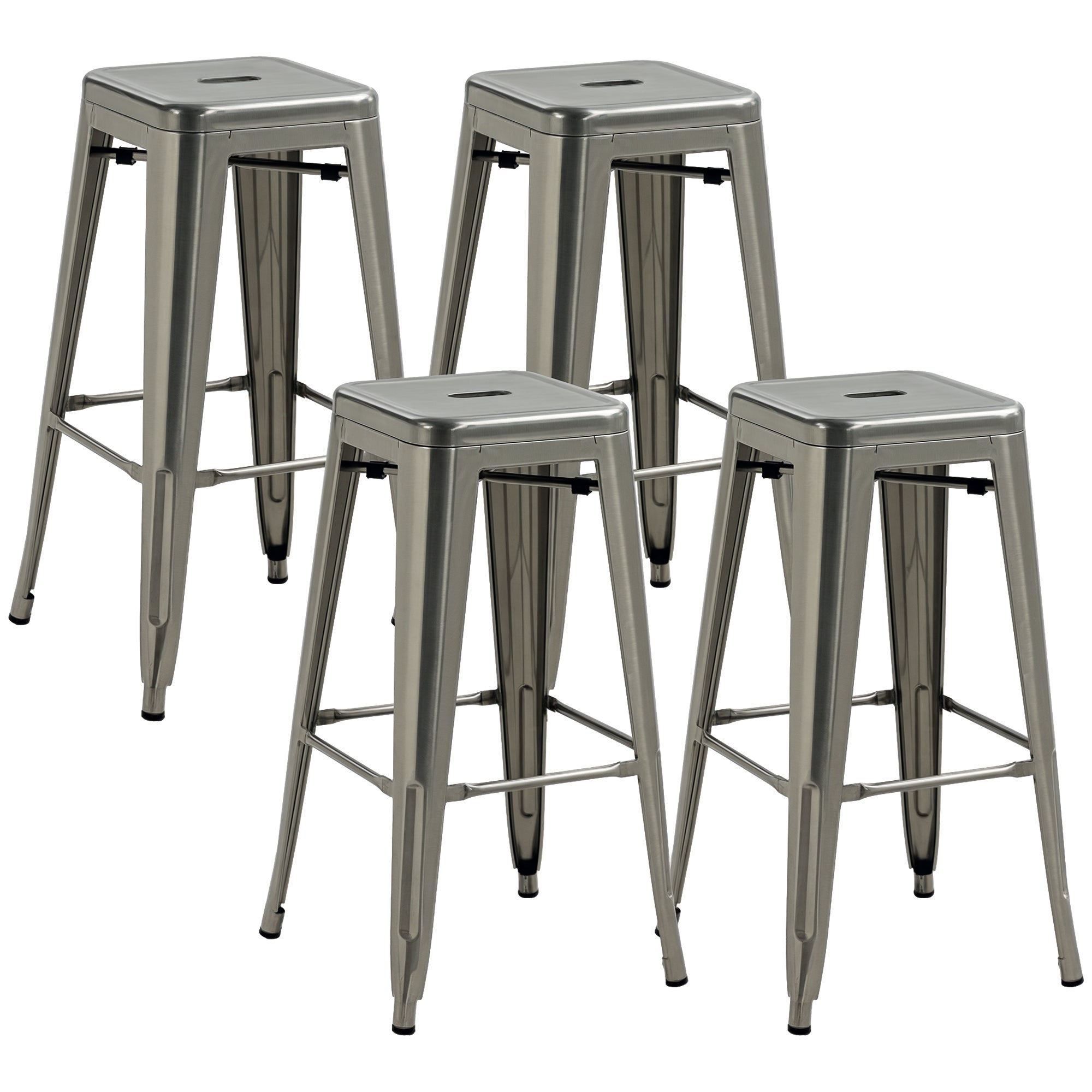 Zestaw 4 składanych krzeseł barowych w stylu industrialnym, wysokość siedziska 76 cm, metal srebrny