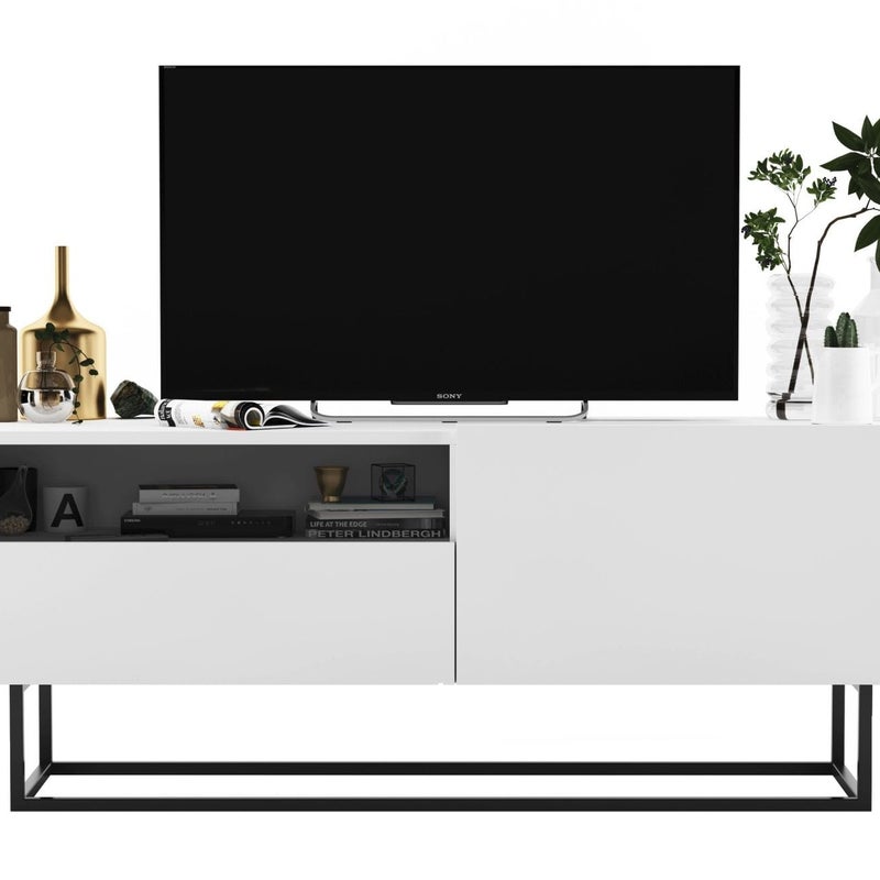 Komoda RTV, półka, loft, SANO, 120x35x46 cm, biel, mat | TYLETEGOTU
