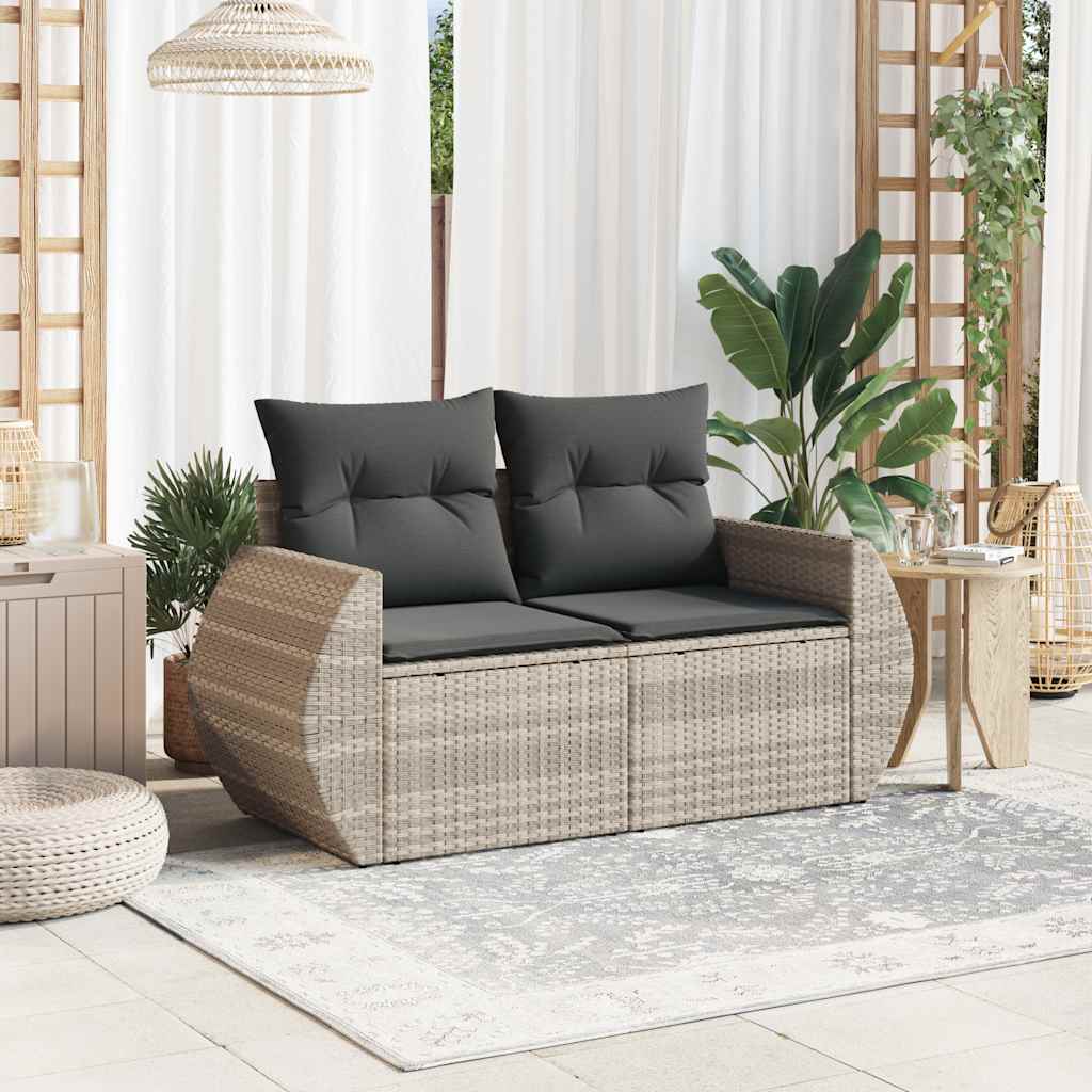 Sofa ogrodowa z poduszkami, 2-osobowa, jasnoszara, polirattan