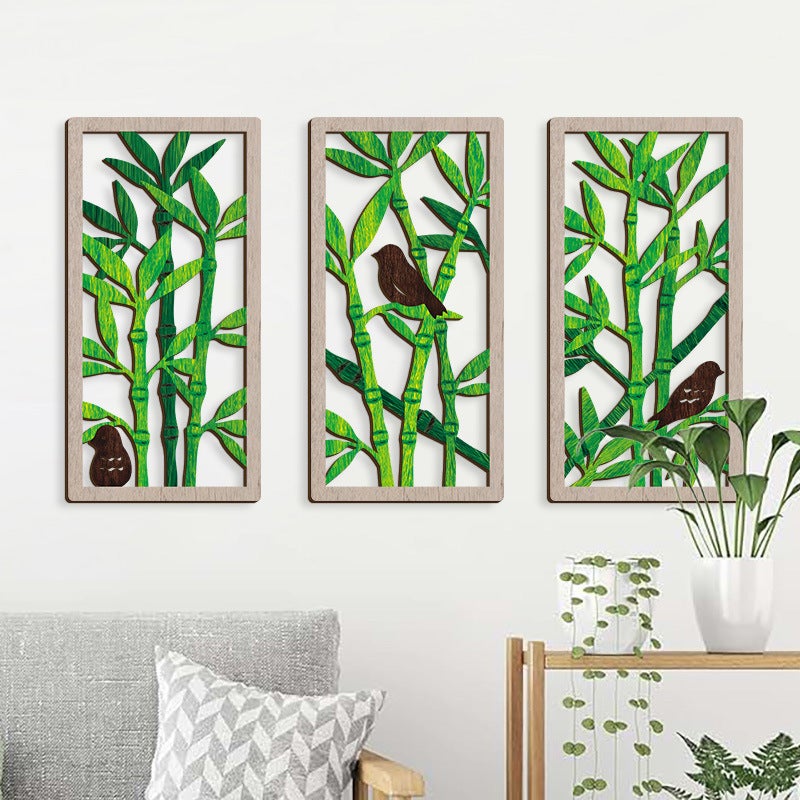 Zestaw 3 dekoracji ściennych – Dekoracja ścienna – Rzeźbione dzieło do zawieszenia w 3D (40 x 20 cm) – Styl bohemy