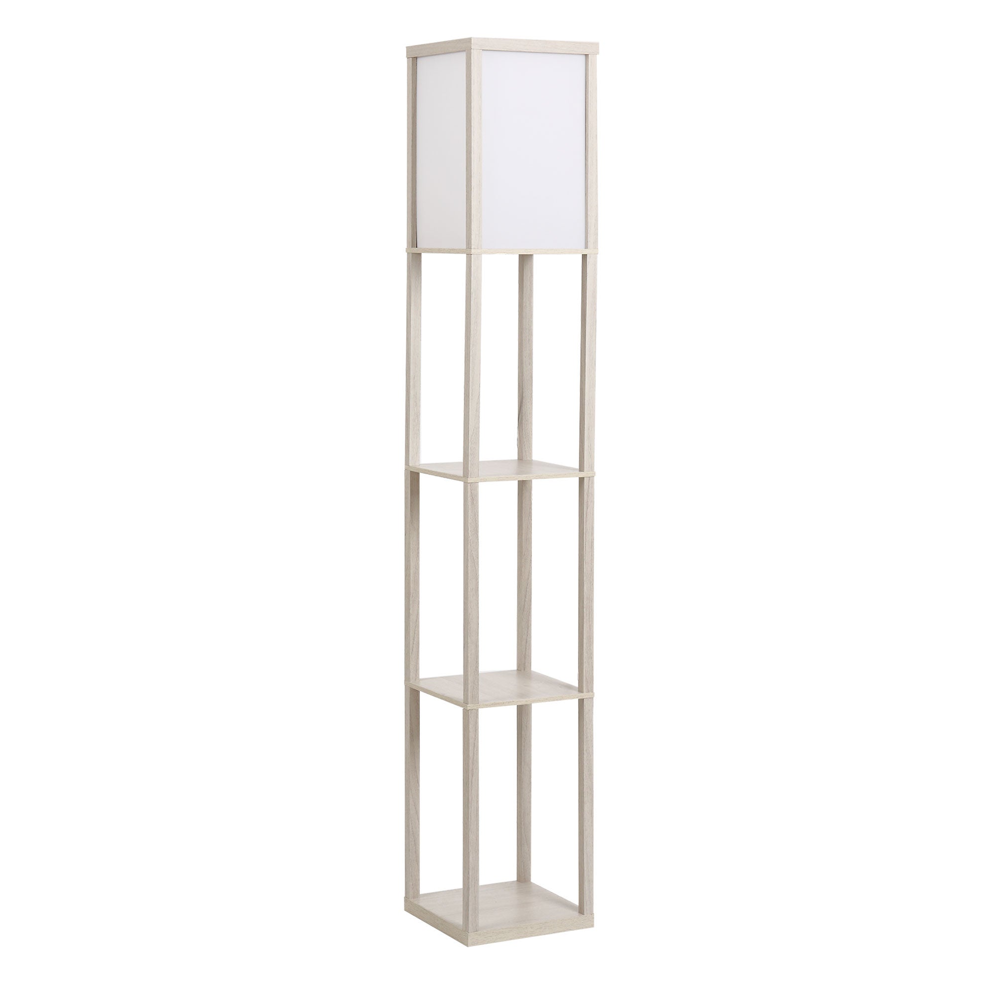 Lampa podłogowa z półkami, drewniana, 26 x 26 x 160 cm, do salonu/sypialni (żarówka nie jest dołączona)