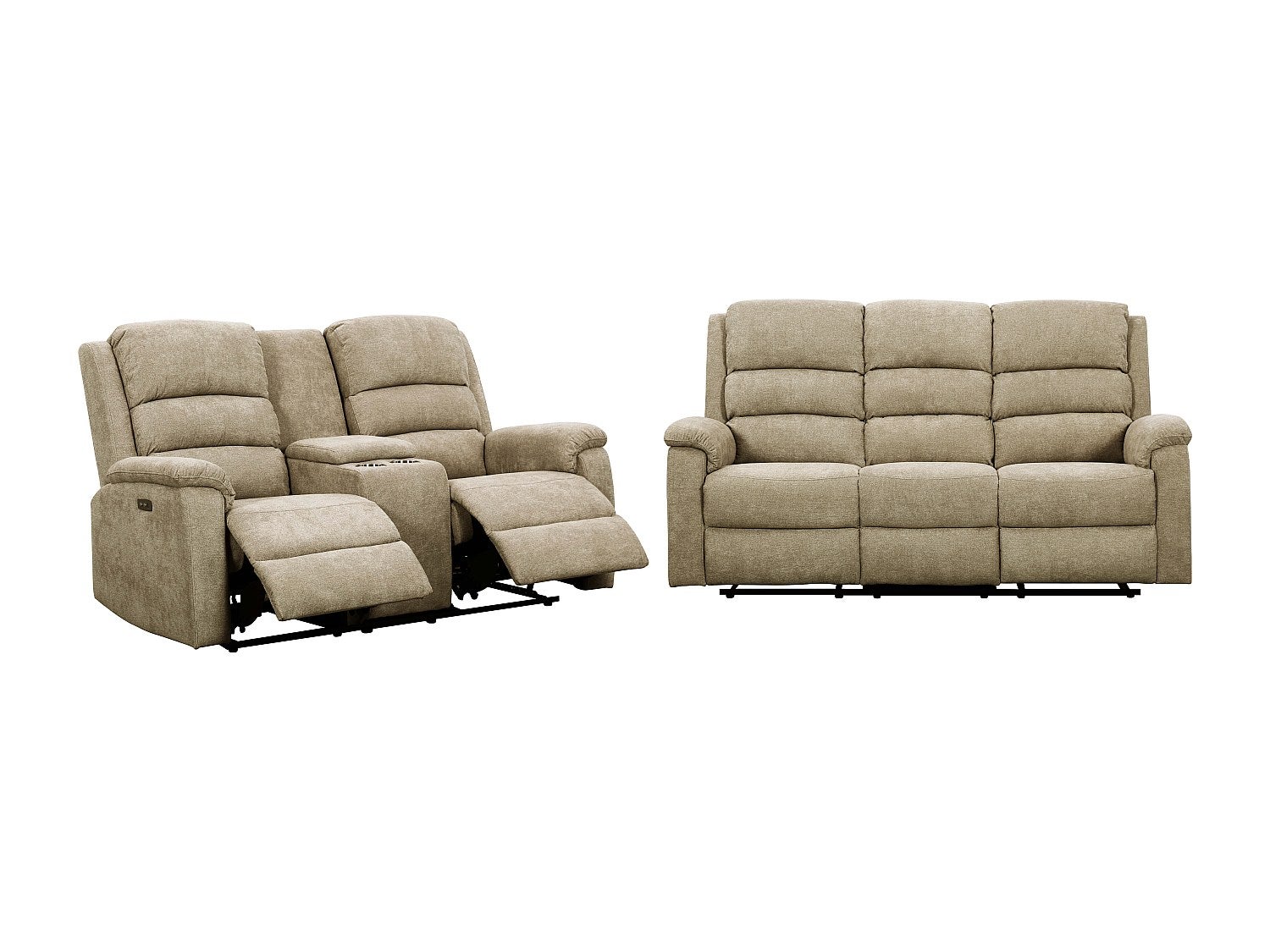 Kanapa 3+2-osobowa z elektryczną funkcją relax z tkaniny taupe z półką NEVERS