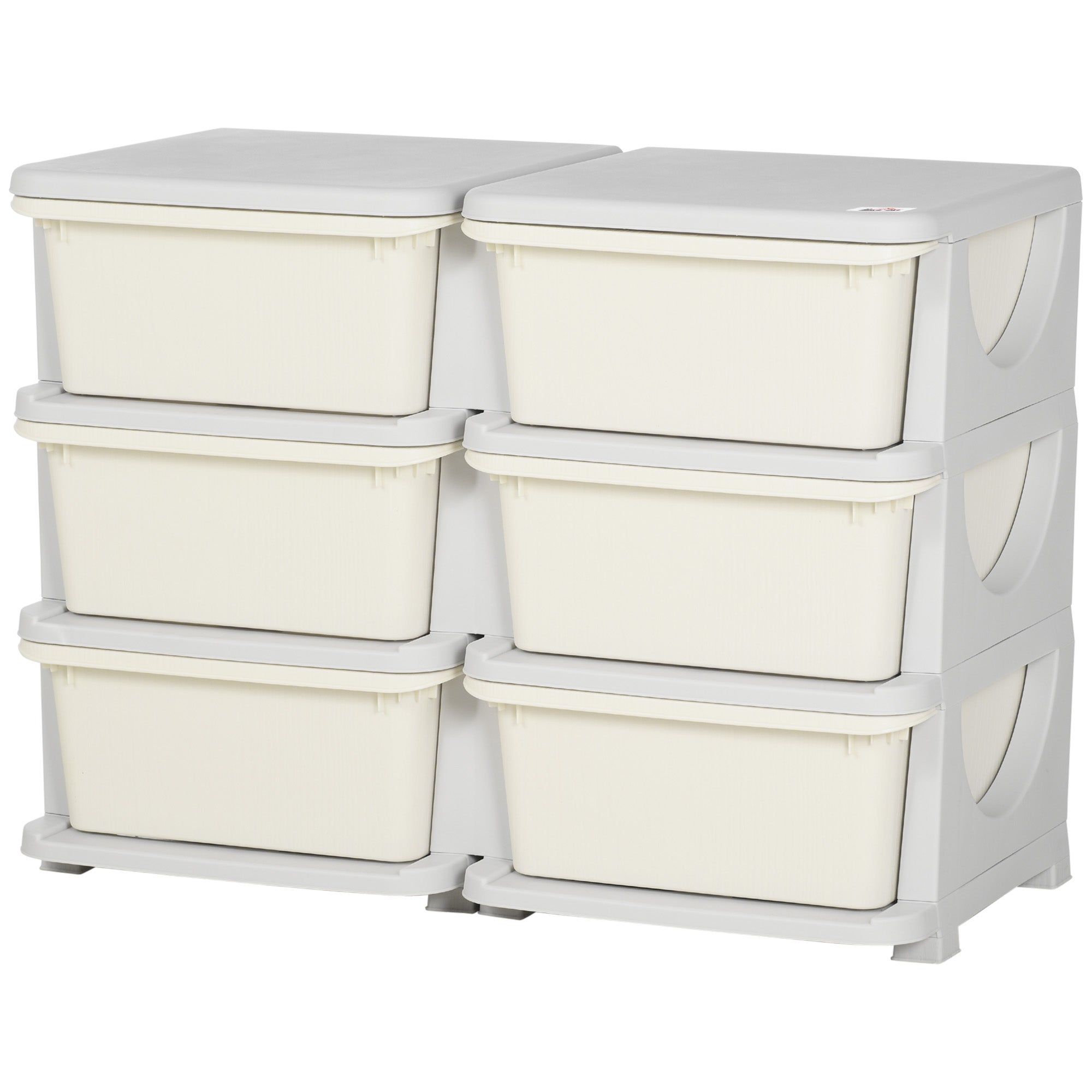 3-poziomowy organizer na zabawki dla dzieci z 6 szufladami, plastikowe pudełka do przechowywania, 75 x 37 x 56,5 cm, kremowy