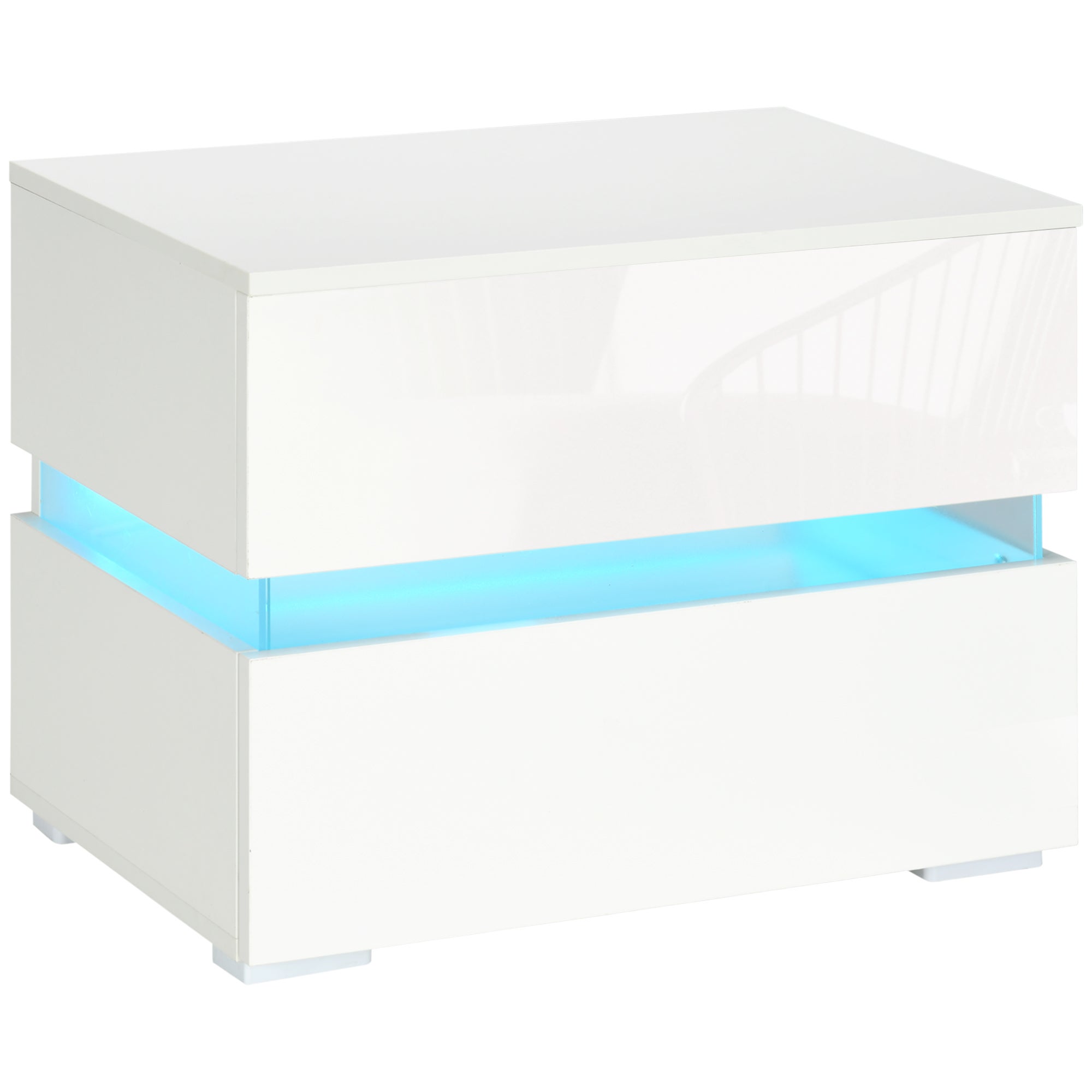 Stolik nocny z wbudowanym oświetleniem LED RGB, 2 szuflady, 4 tryby, 16 kolorów, płyta wiórowa