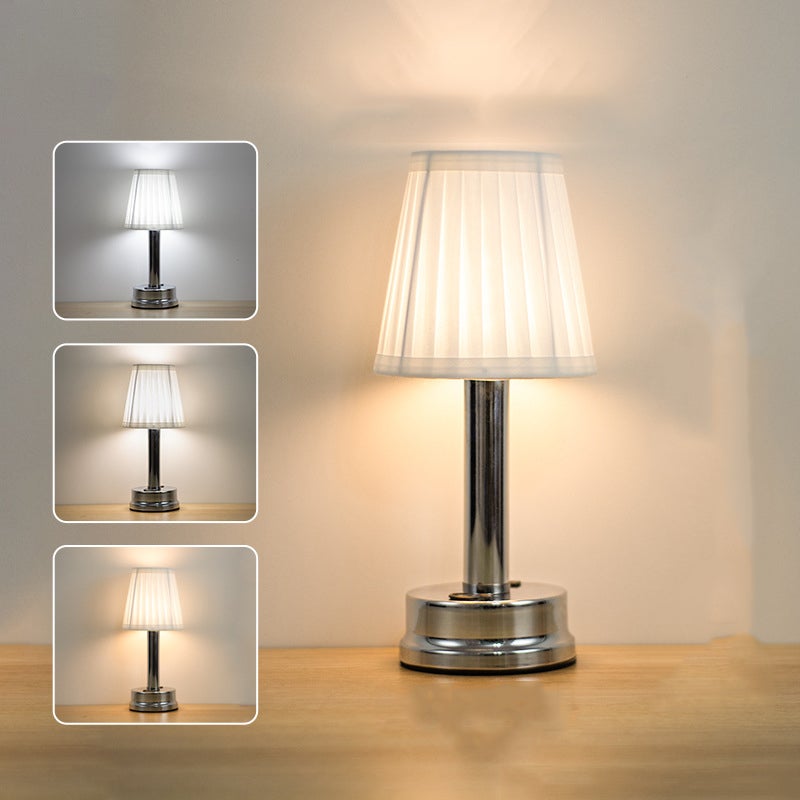 Ściemniana dotykowo lampa stołowa, bezprzewodowa lampa stołowa z kloszem z tkaniny, trójkolorowe ciągłe ściemnianie, odpowiednia do sypialni