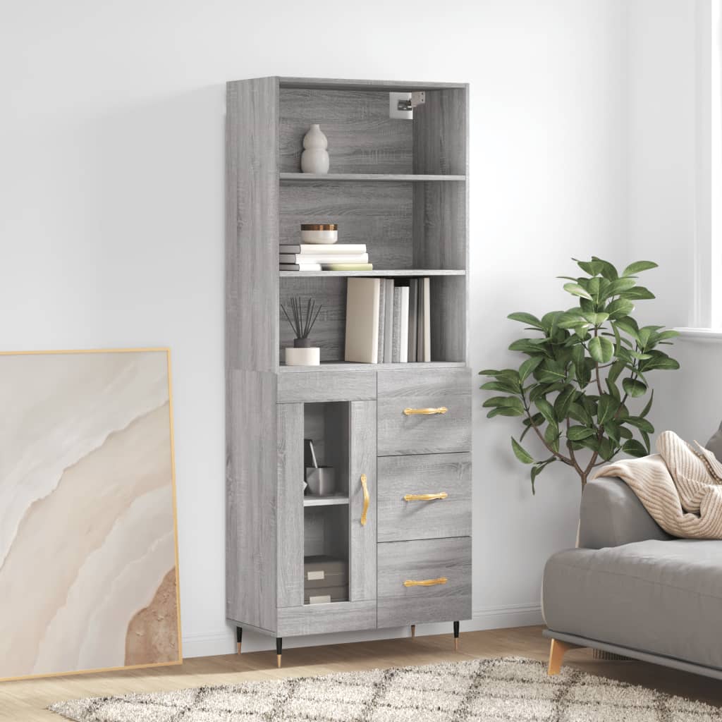 vidaXL Witrynka szary dąb sonoma 69,5x34x180cm materiał drewnopochodny