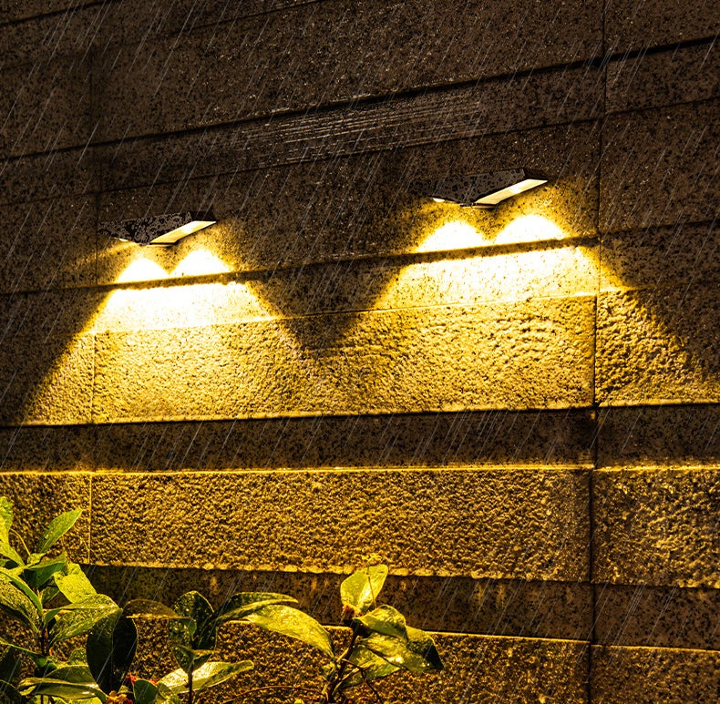 Zestaw 2 lamp solarnych do użytku zewnętrznego, oświetlenie tarasu, klasa szczelności IP65, ciepłe białe światło 3000 K, do werandy, tarasu i schodów.