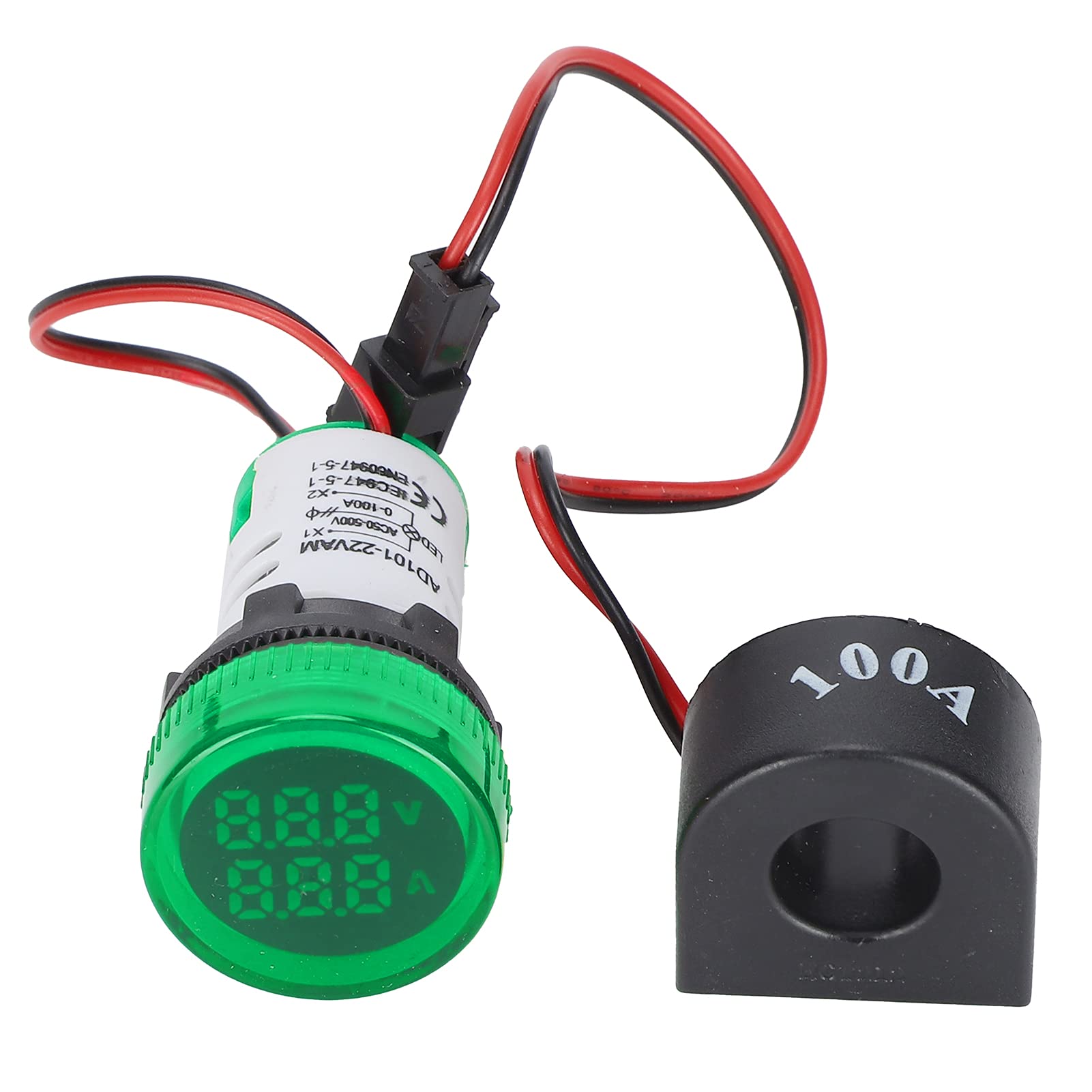 Uniwersalny wskaźnik sygnału prądowego z 2 wyświetlaczami, okrągła lampa, 60-500 V AC, AD10122VAM, do zastosowań przemysłowych (zielony)