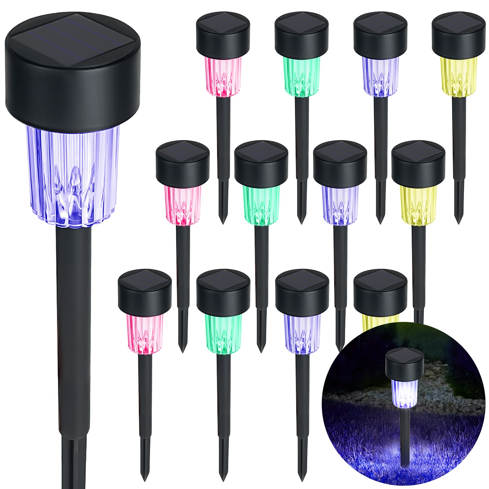 12 sztuk Solar LED Outdoor Ground Lights Waterproof Landscape Lawn Pathway Lights Garden Decoration Lamp, Multicolour Light