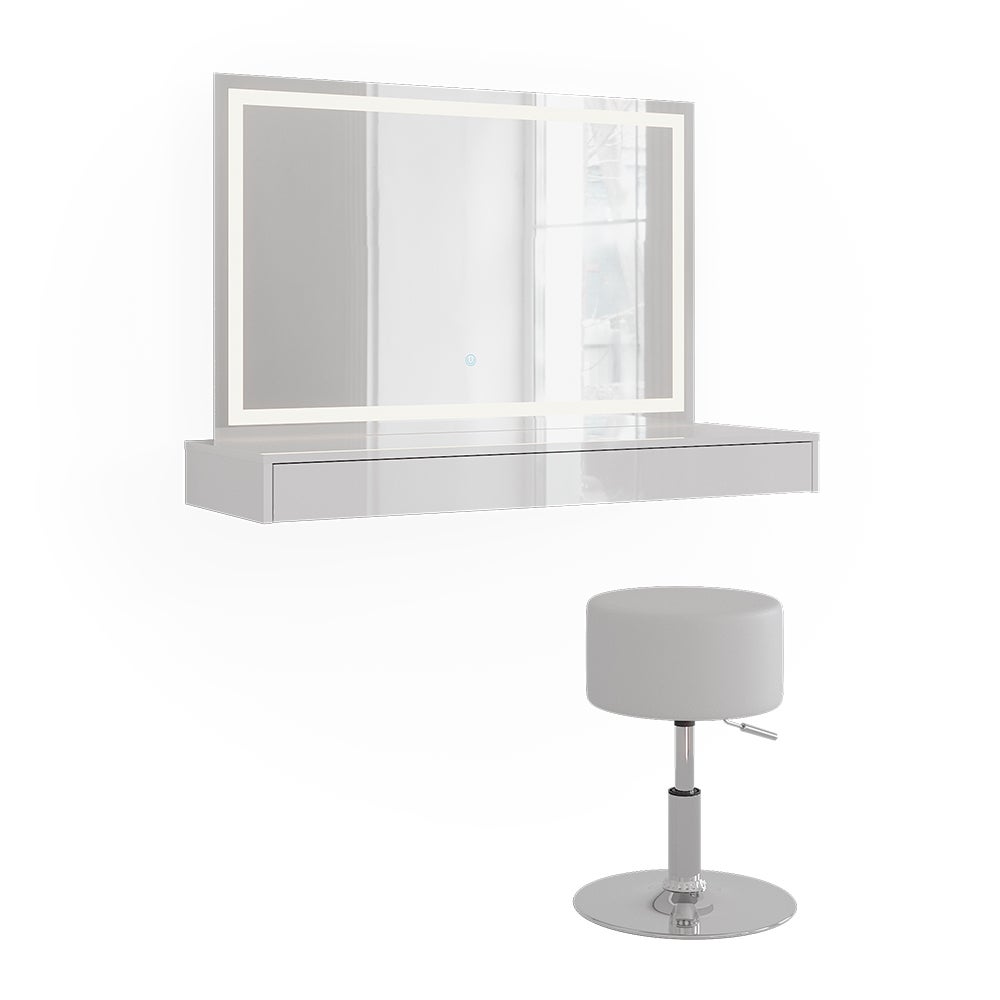 Vicco Stół toaletowy Sherry, Biały, 120 cm z lustrem LED i stołkiem