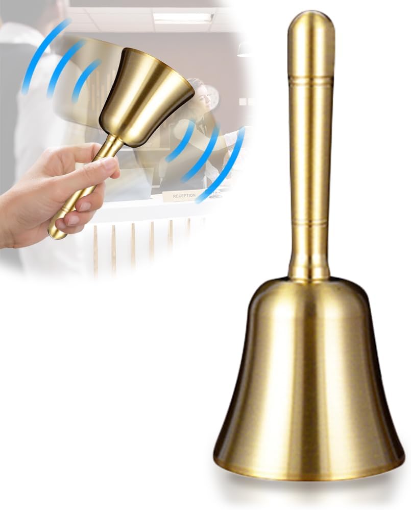 (Złota rączka) Metalowy dzwonek ręczny, 10 cm tradycyjny dzwonek ręczny, dzwonek stołowy, dzwonek do serwowania, dzwonek obiadowy