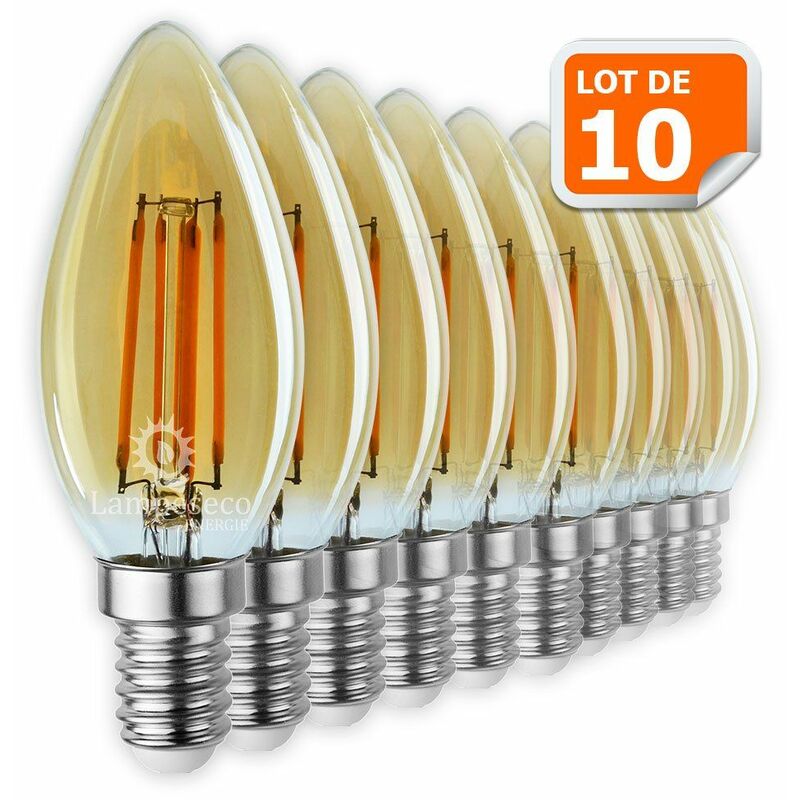 Zestaw 10 Żarówek Led Płomień Filament Złoty 4 wat (odpowiednik 42 Wat) Gwint E14