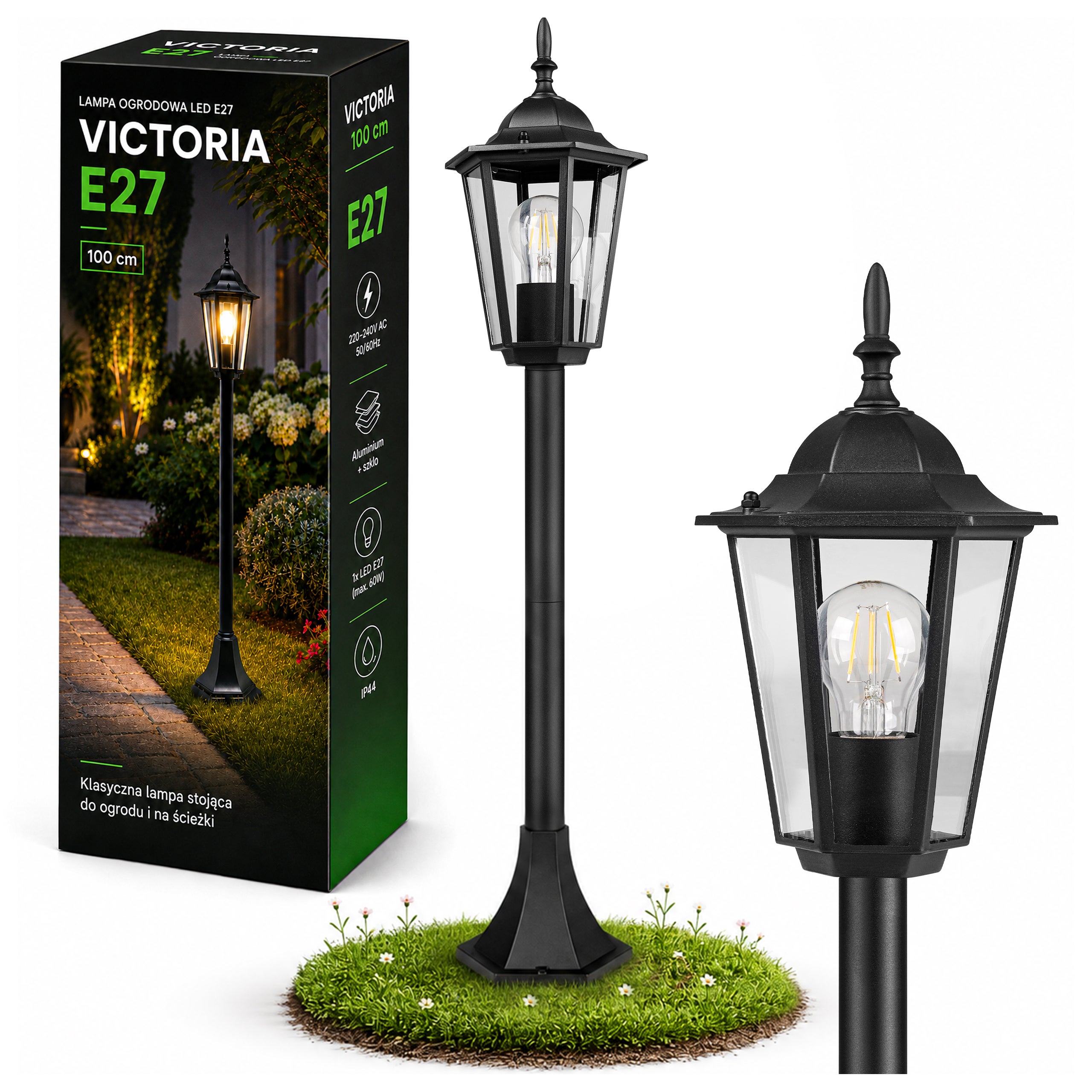 Lampa ogrodowa E27 LED Victoria 100cm IP44 stojąca zewnętrzna retro czarna MasterLED