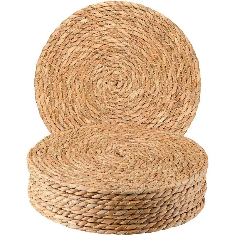 Zestaw 10 okrągłych, tkanych podkładek – plecione podkładki z rattanu, odporne na ciepło, styl boho, 30 cm