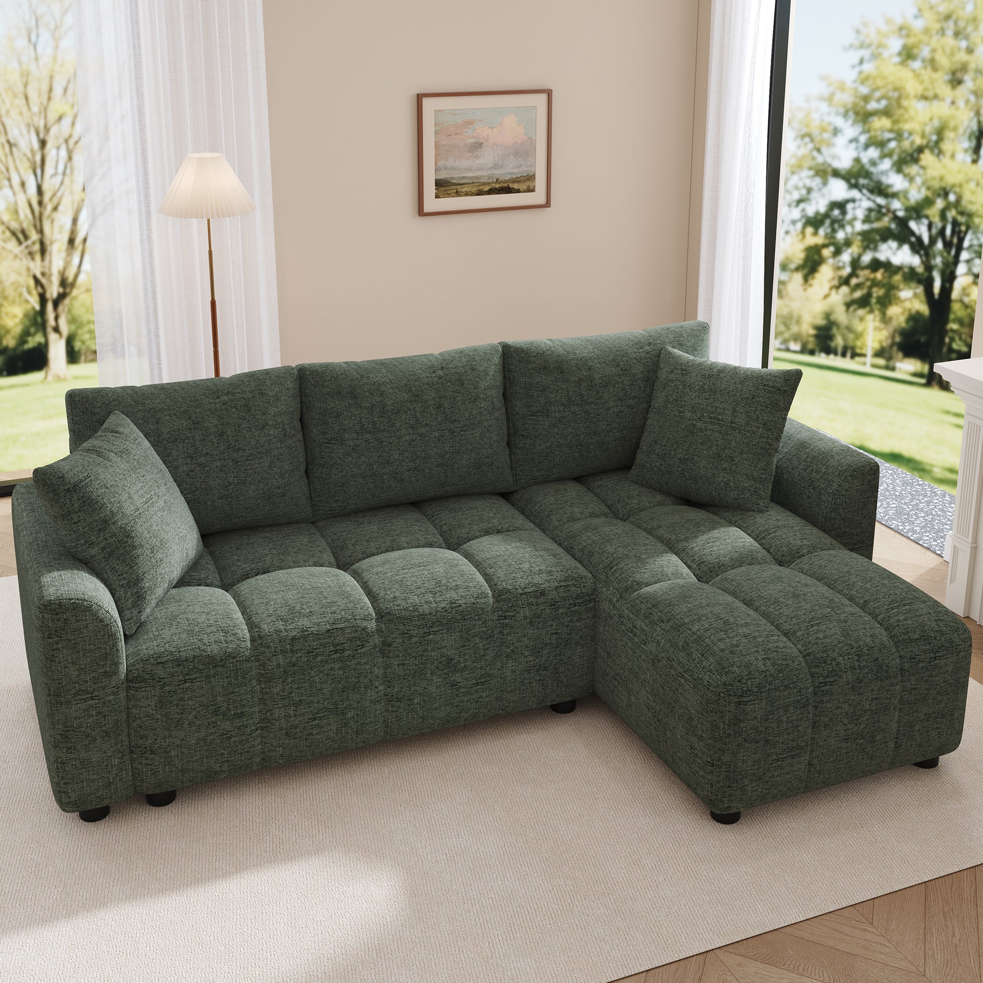 Narożnik modułowy 3-osobowy z odwracalnym szezlongiem i 2 poduszkami - 204 x 127 x 82,5 cm - Chenille - Szary