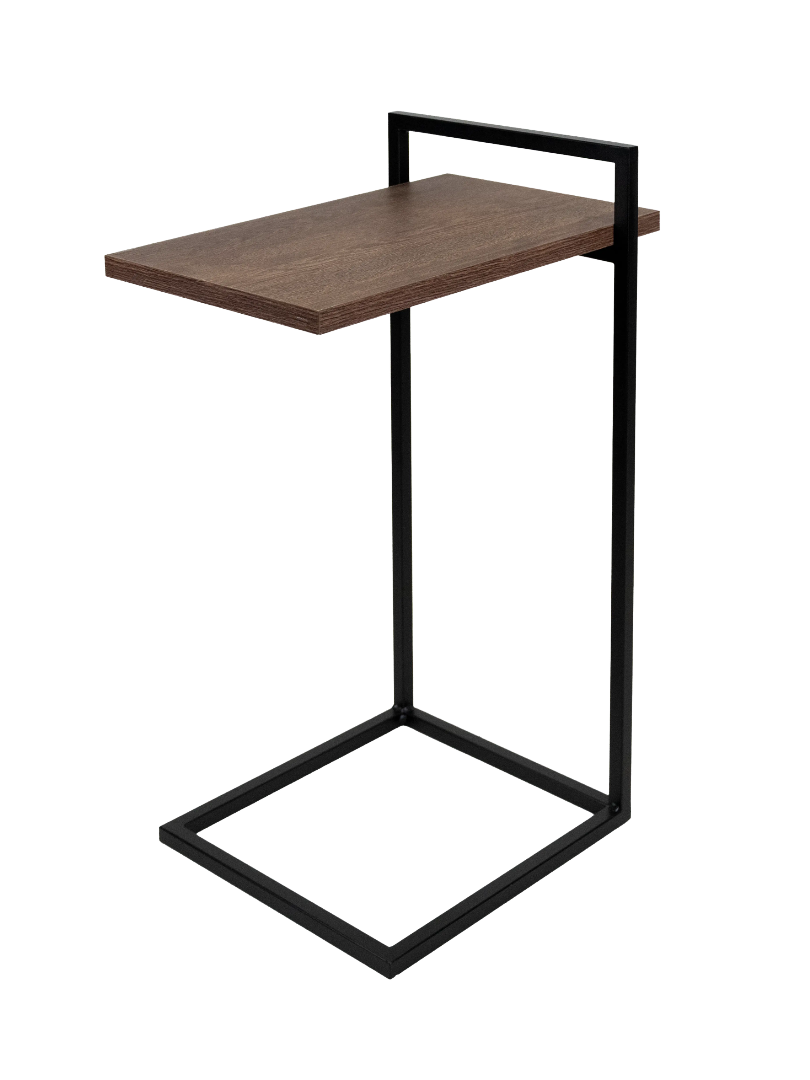 Stolik pomocniczy typu C Uptrend Lille Walnut wsuwany pod kanapę, metalowy stelaż, ciemne drewno 1 szt.