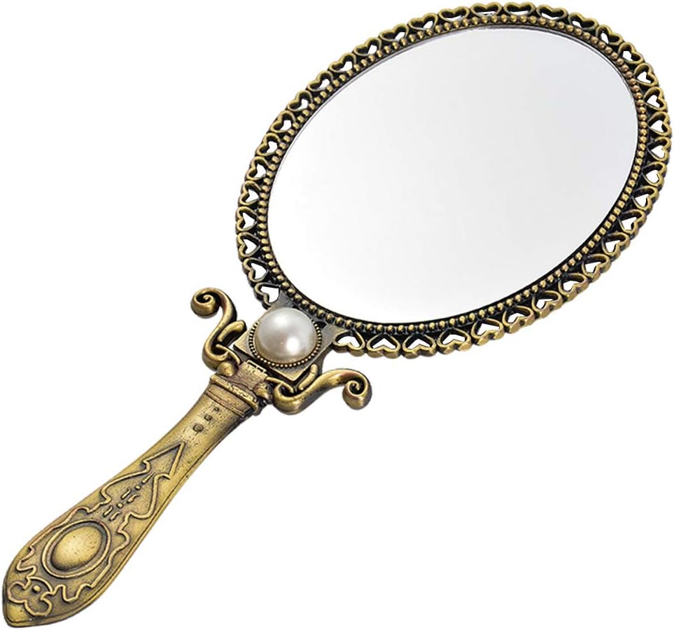 Vintage Oval Vanity Mirror Lusterko kosmetyczne Składany uchwyt Kieszonkowe lusterko do makijażu w podróży w domu