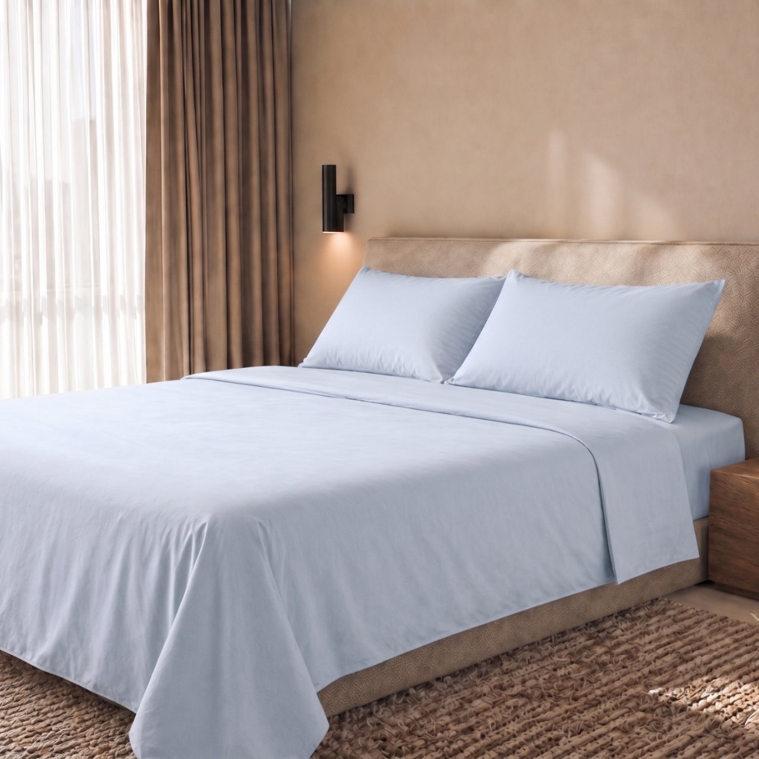 Komplet Prześcieradeł Pojedynczy 100% Bawełna Percale 200 TC Lodowy