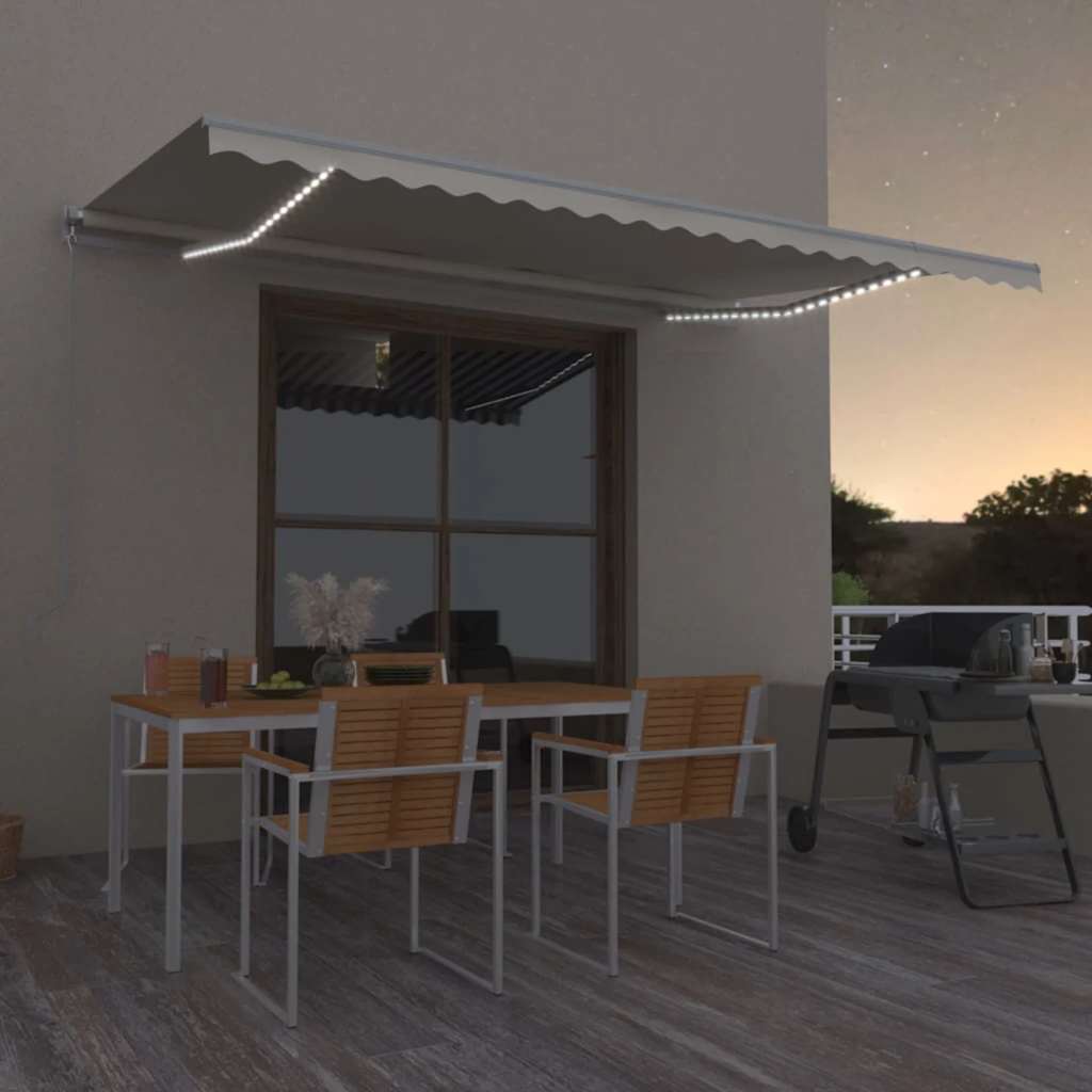 Ręcznie zwijana markiza z LED, 500 x 300 cm, kremowa vidaXL