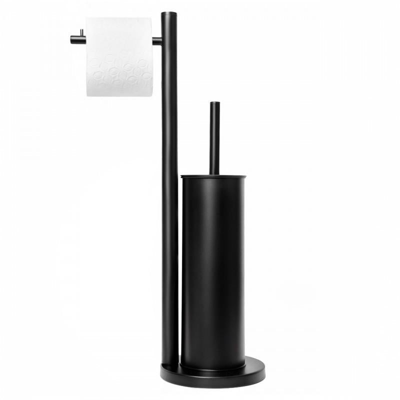 Stojak na papier toaletowy i szczotkę WC 2w1 czarny mat wolnostojący Yoka Home