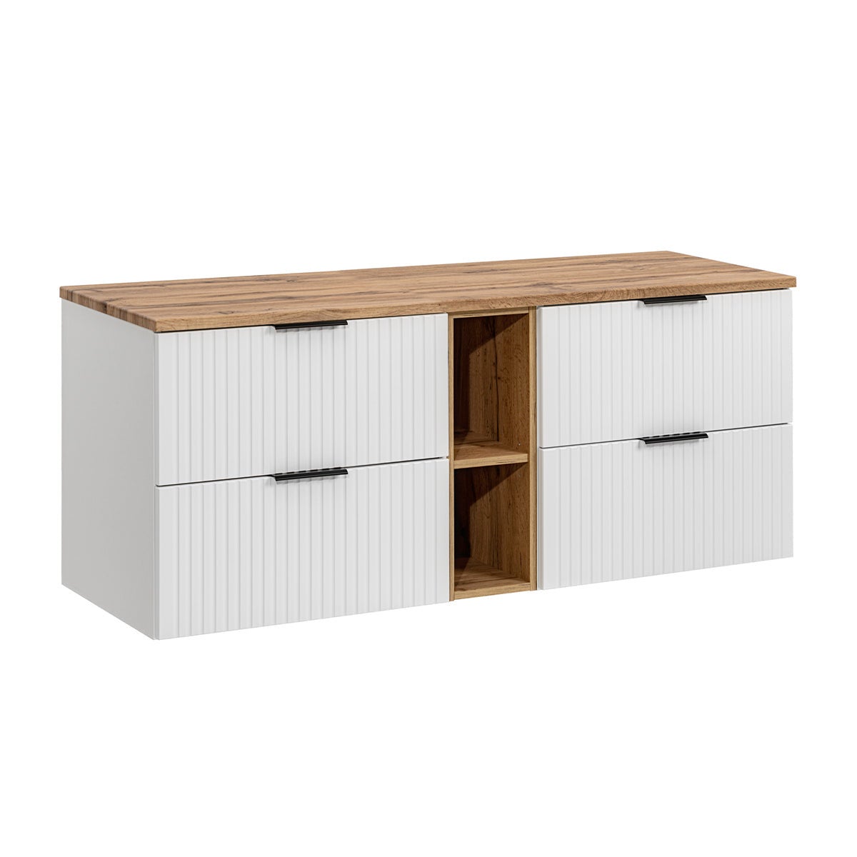 Szafka pod umywalkę nablatową ADEL WHITE 82 60cmx2 biała - zestaw 140 cm z regałem i blatem