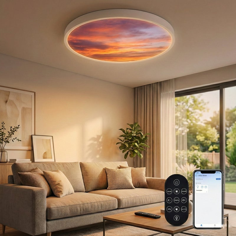 Inteligentne światło sufitowe z kontrolą rytmu dobowego, RGBW 1800K-12000K, symulacja nieba, 80W, 50CM, lampa sufitowa z Pilotem do biura i domu