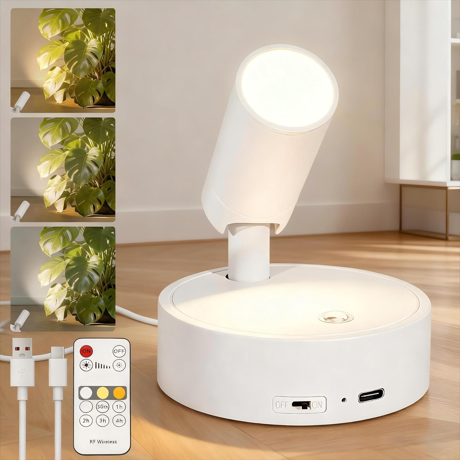 Akumulatorowy bezprzewodowy reflektor LED, biały, 4000 mAh - lampa ścienna do wnętrz z pilotem dotykowym - wbudowany timer do roślin, szafek,