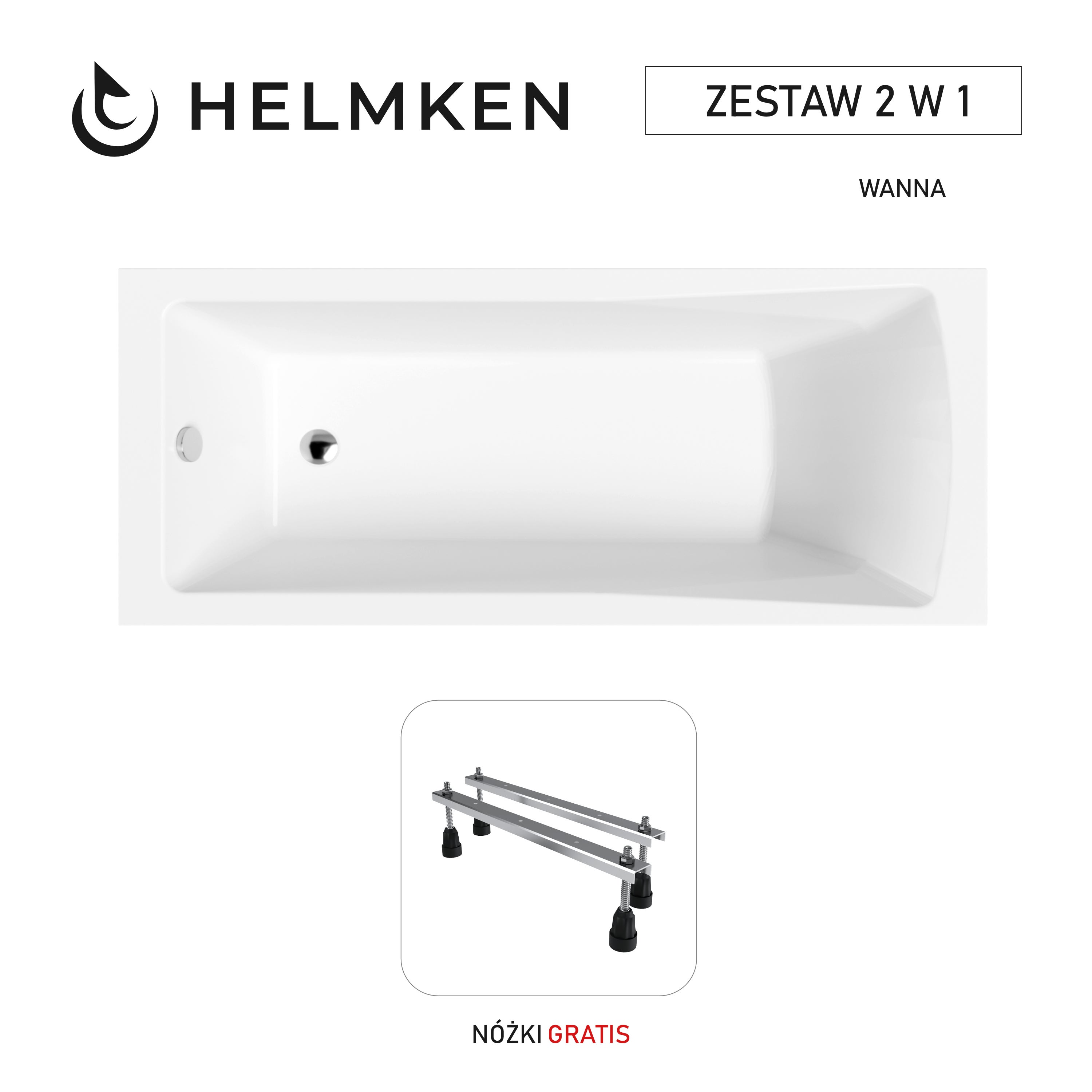 Wanna akrylowa Helmken Aurora 150x70 z akrylu lanego ze wzmocnionym korpusem / 35010050