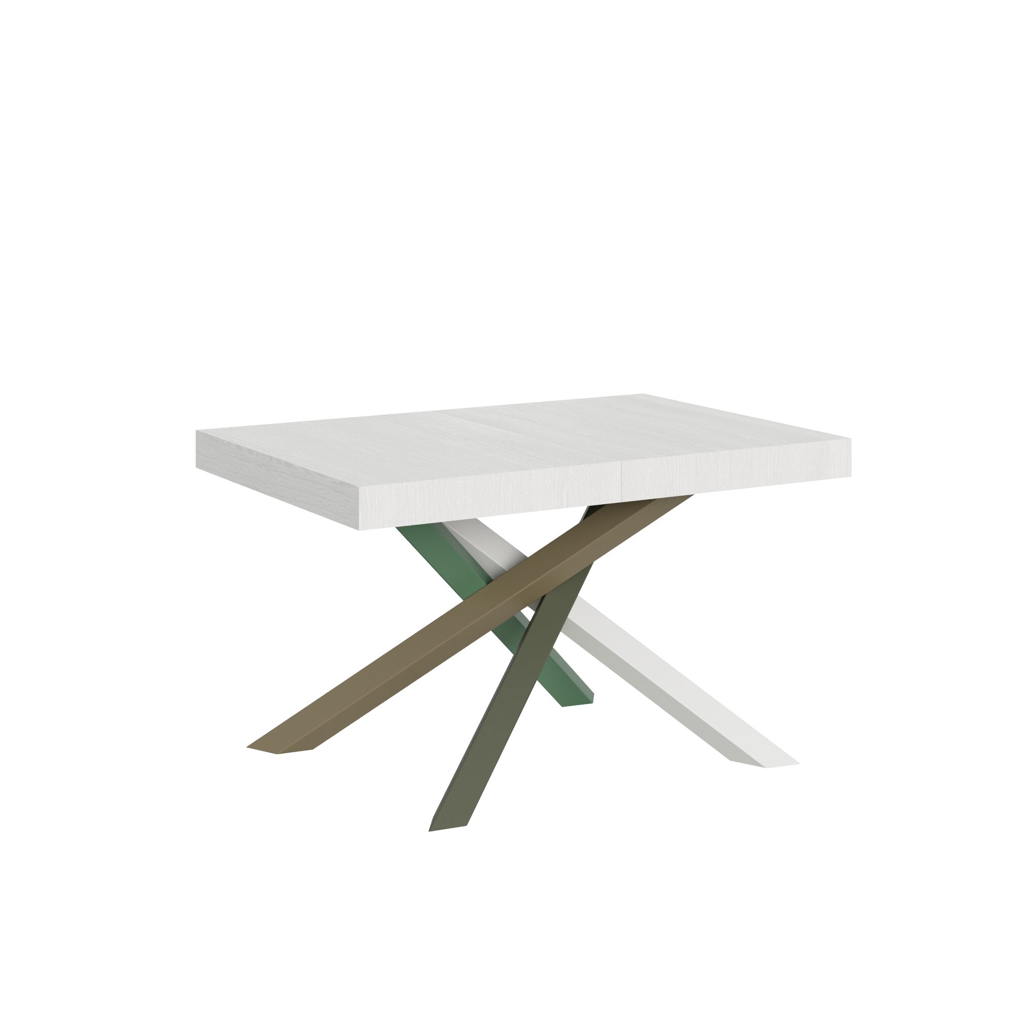 Mesa Volantis 90x120/224 cm, patas cruzadas, diseño de estructura 4/A, fresno blanco.