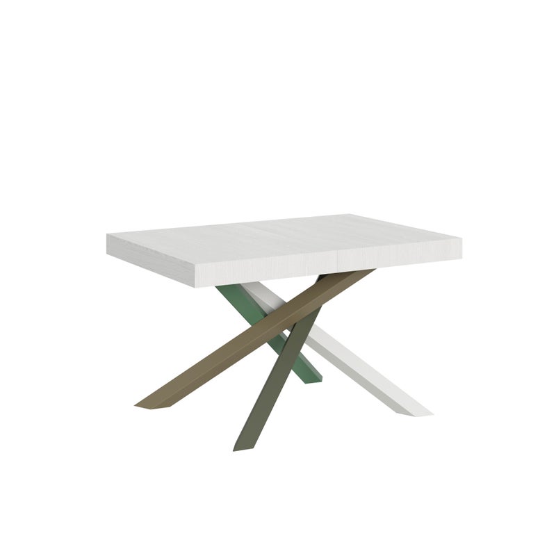 Mesa Volantis 90x120/224 cm, patas cruzadas, diseño de estructura 4/A, fresno blanco.