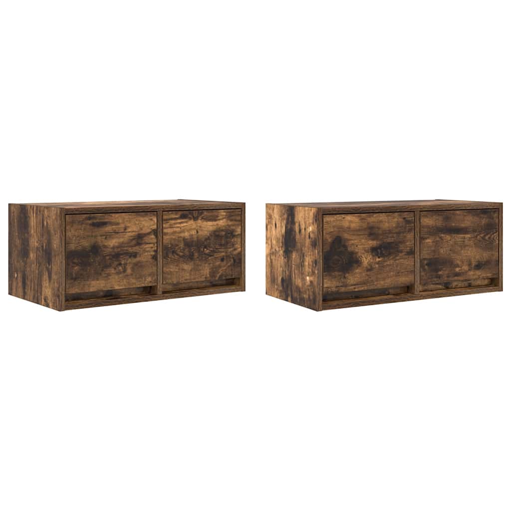 Szafki RTV 2 szt. Dąb wędzony 60x31x25,5 cm Drewno klejone