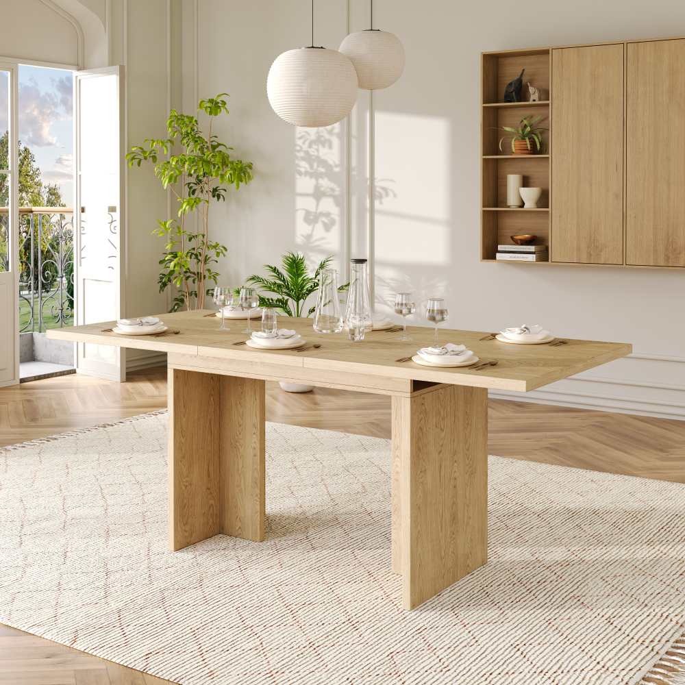 Rozkładany stół 140/180×80 cm – 6-8 miejsc, blat 30 mm, nogi w kształcie litery T, schowek pod stołem – nowoczesny design