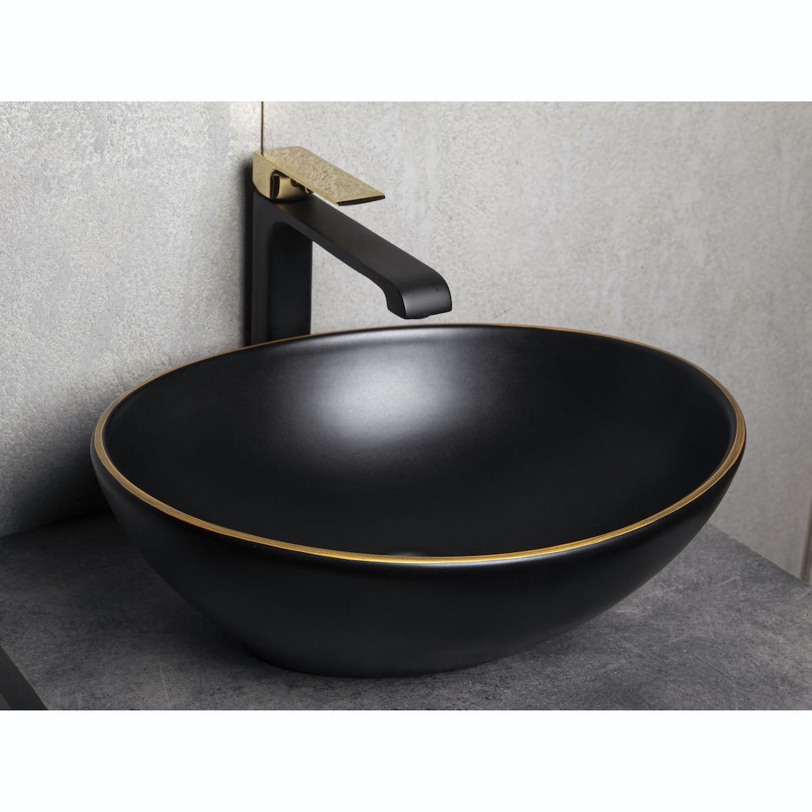 Umywalka nablatowa KR-707 BL/G czarno złota KERRA