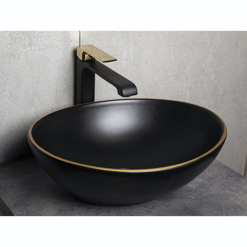 Umywalka nablatowa KR-707 BL/G czarno złota KERRA