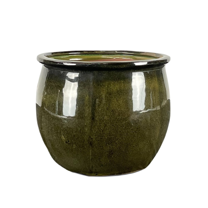 Donica ceramiczna Provencelia NEWTON Zielony, sred.21 x H23 cm, mrozoodporna, rękodzieło, szkliwiona