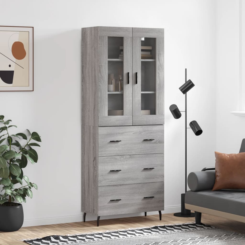 Witrynka szary dąb sonoma 69,5x34x180cm materiał drewnopochodny vidaXL