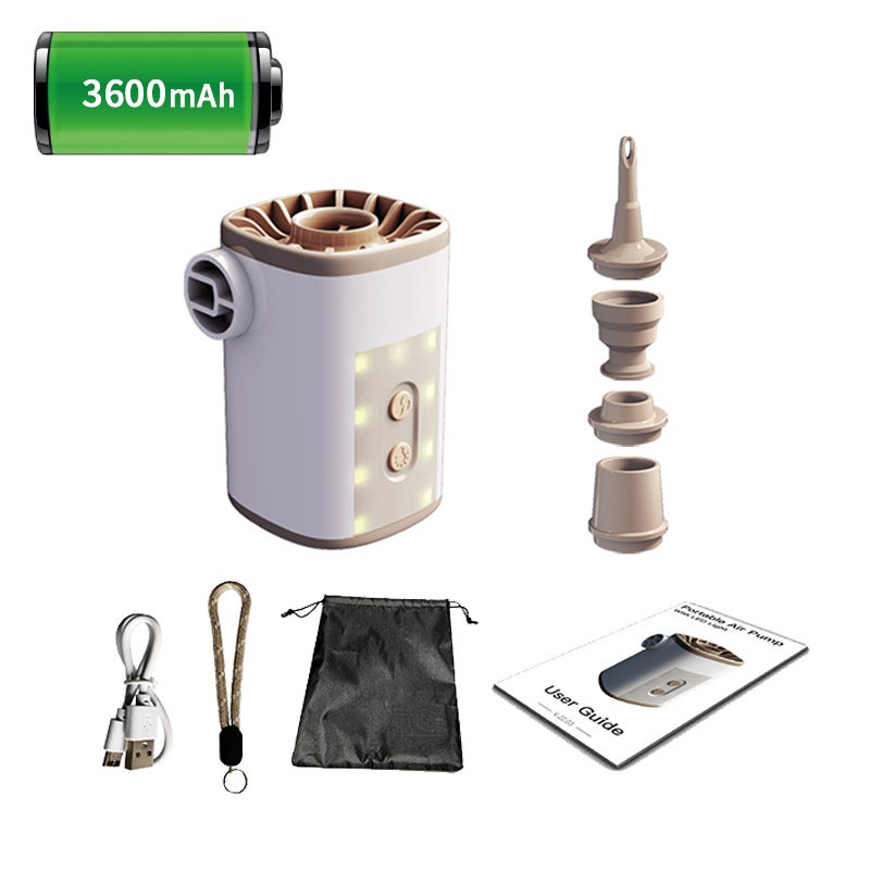 Bezprzewodowa pompka powietrza do użytku na zewnątrz, materac dmuchany, pompka powietrza, lampa kempingowa, powerbank 3600mAh