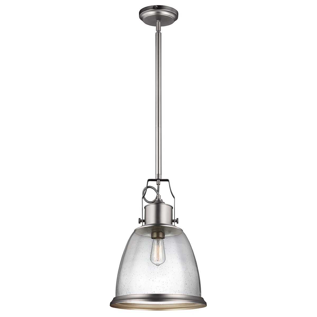 Lampa wisząca satynowy nikiel szklany klosz Hobson 1xE27 75W Feiss
