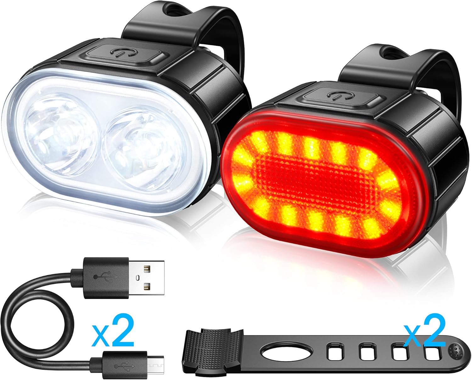 Lumiere Velo Światła rowerowe LED Wodoodporne IPX5, Reflektory z podwójnym mocowaniem, Pasują do wszystkich rowerów i na każdą pogodę