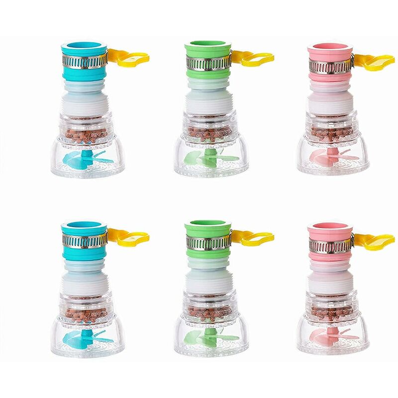 Mini filtr do wody do kranu, 6 sztuk filtrów do wody do kranu kuchennego, aktywna filtracja mineralna (różowy, niebieski, zielony)