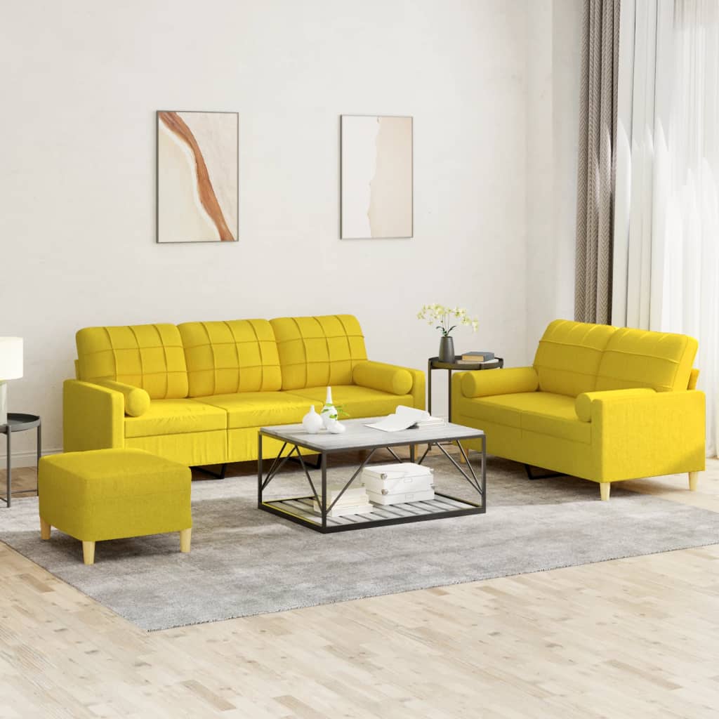 3-cz. komplet wypoczynkowy z poduszkami, jasnożółty, tkanina vidaXL