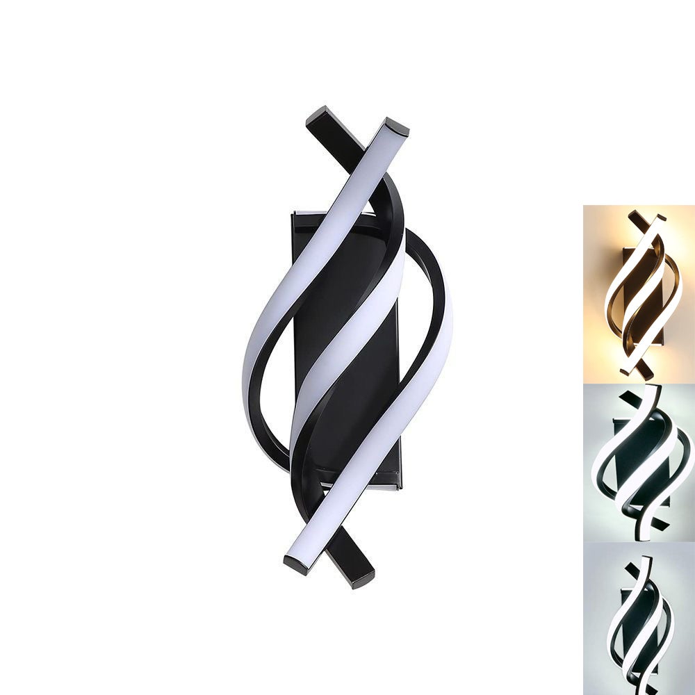 Nowoczesny czarny kinkiet LED, dekoracyjna lampa do wnętrza, oprawa aluminiowa, kinkiet akrylowy (lampa tricolor)