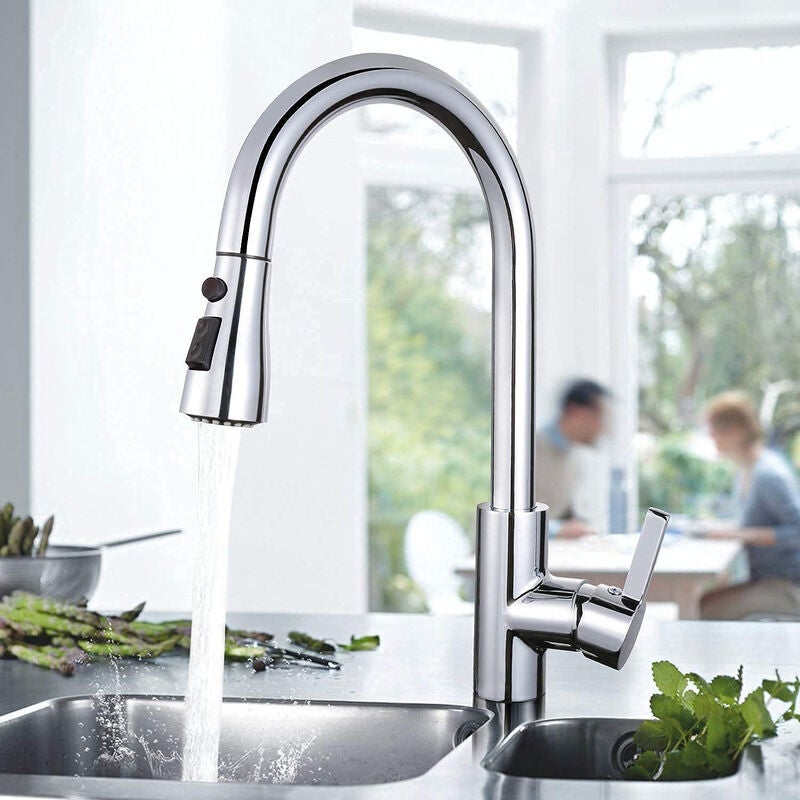 Bateria kuchenna z wyciąganą wylewką – obrót 360° – stal nierdzewna – zawór ceramiczny