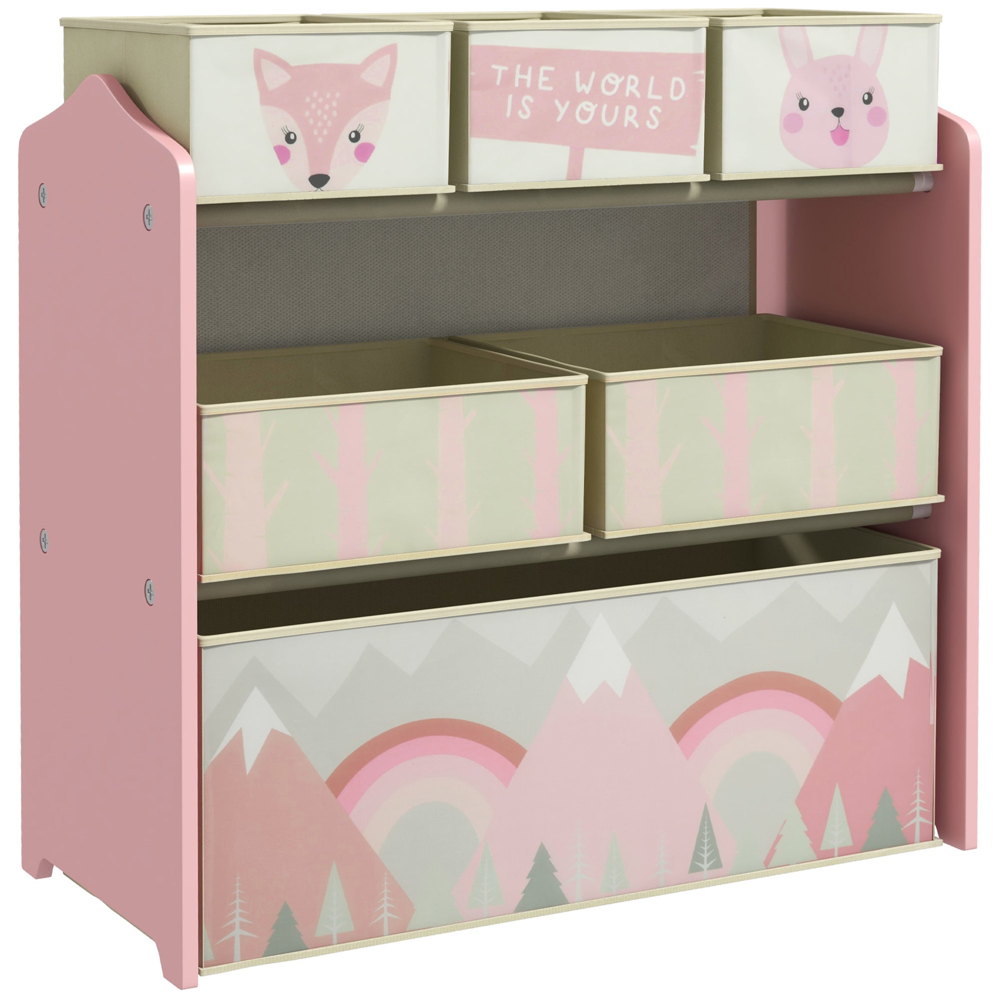 Regał na zabawki dla dzieci, półka na zabawki z 6 wyjmowanymi pojemnikami z włókniny, 63 x 30 x 66 cm, różowy
