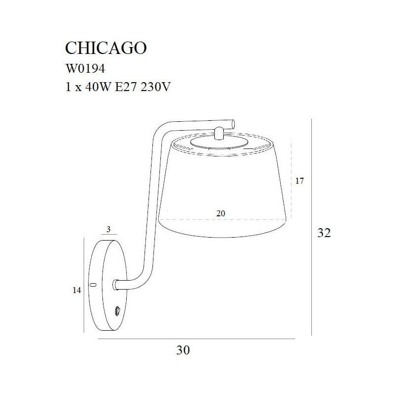 Kinkiet ścienny tradycyjny czarny z abażurem CHICAGO 1xE27 40W W0194 Maxlight