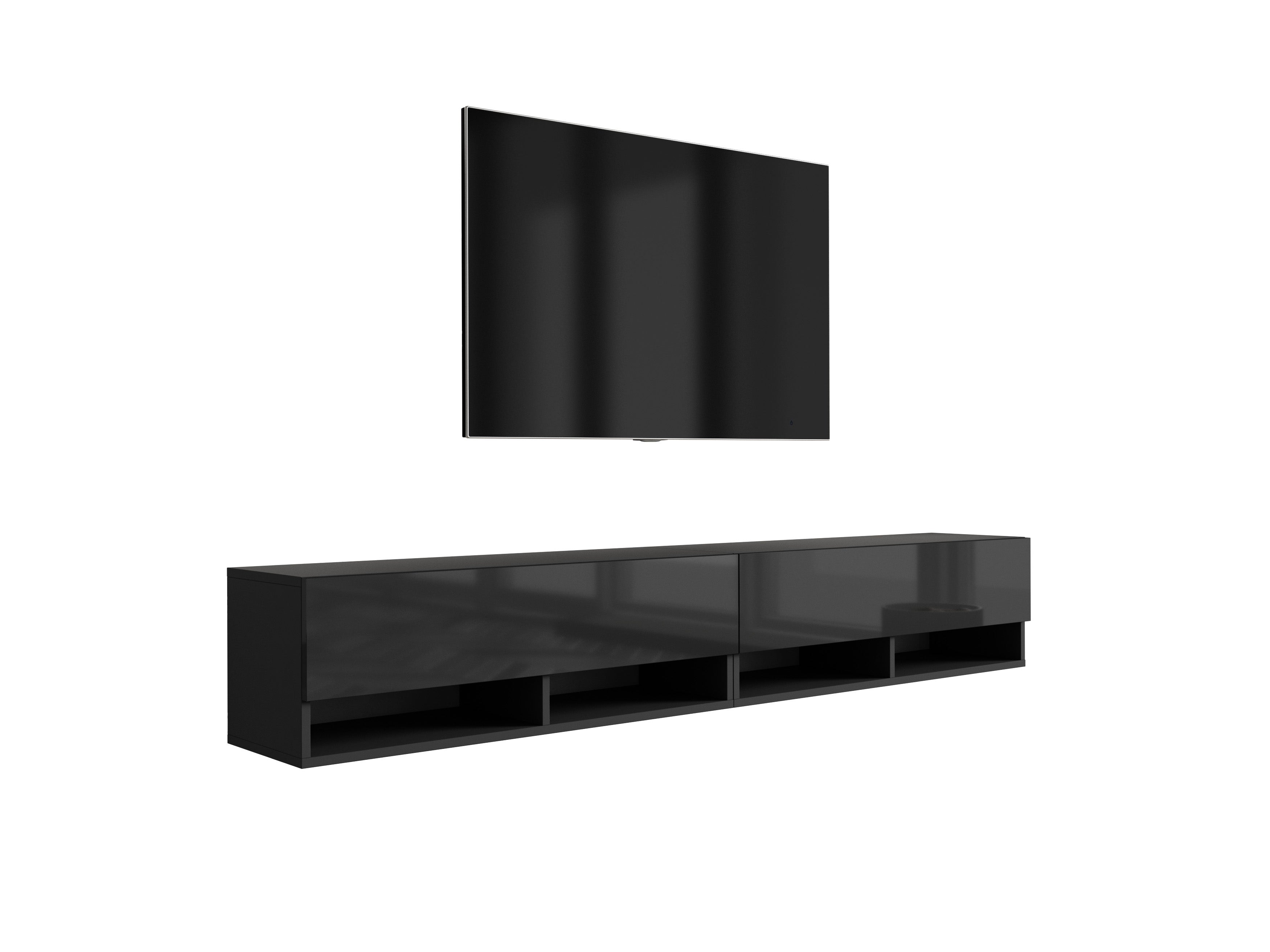 Szafka pod telewizor 200 (2 x 100) cm Czarny Mat / Czarny Połysk, 200 × 32 × 34 cm